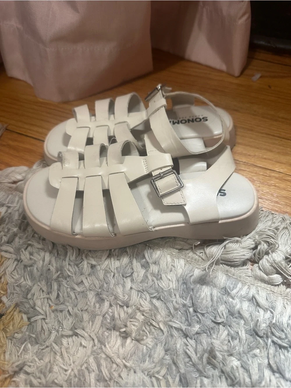 Girls Cream Strappy Buckle Sandals